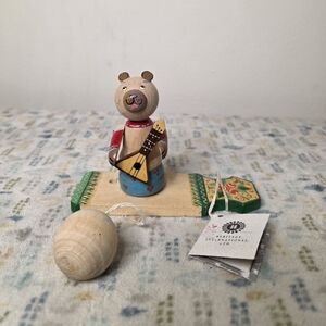 Vintage Wooden Handpainted Russian Bear
